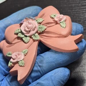 Vintage carved clay/pottery flower brooch hand painted no returns